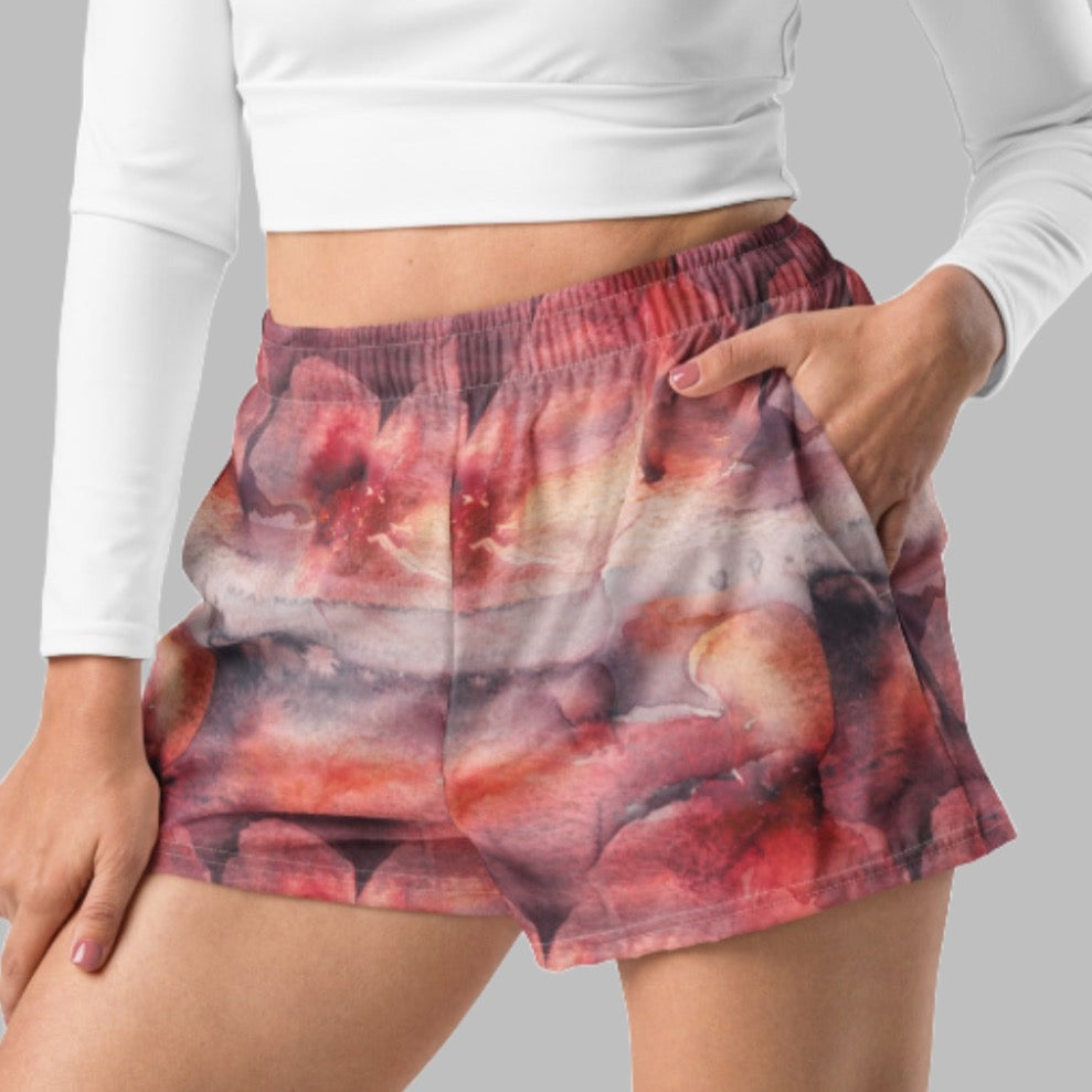 Rust Floral Watercolor Women’s Athletic Shorts