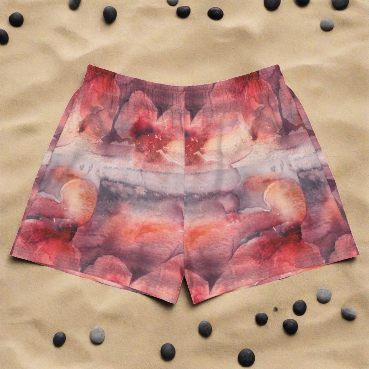 Rust Floral Watercolor Women’s Athletic Shorts