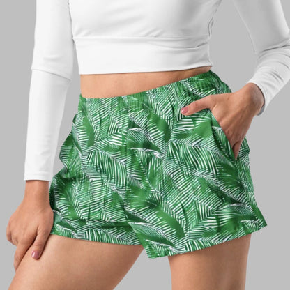 Green White Palm Frond Women’s Athletic Shorts