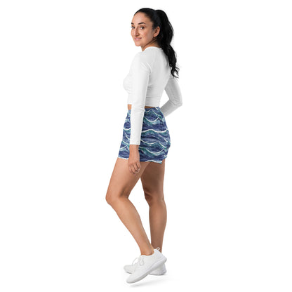 Blue White Waves Women’s Athletic Shorts