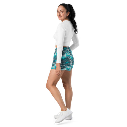 Teal Grey Waves Women’s Athletic Shorts