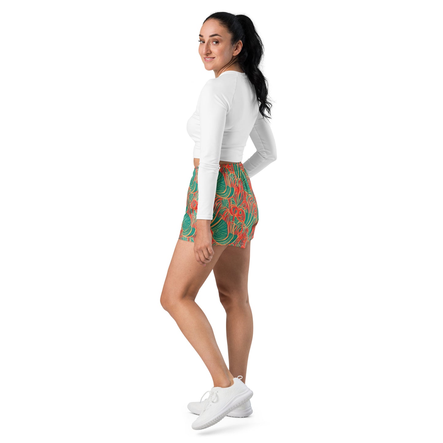 Tropical Plants Green Orange Women’s Athletic Shorts