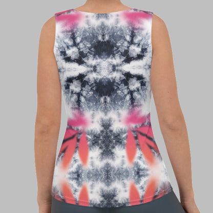 Pink Tropical Spray Paint Black Tie Dye Tank Top