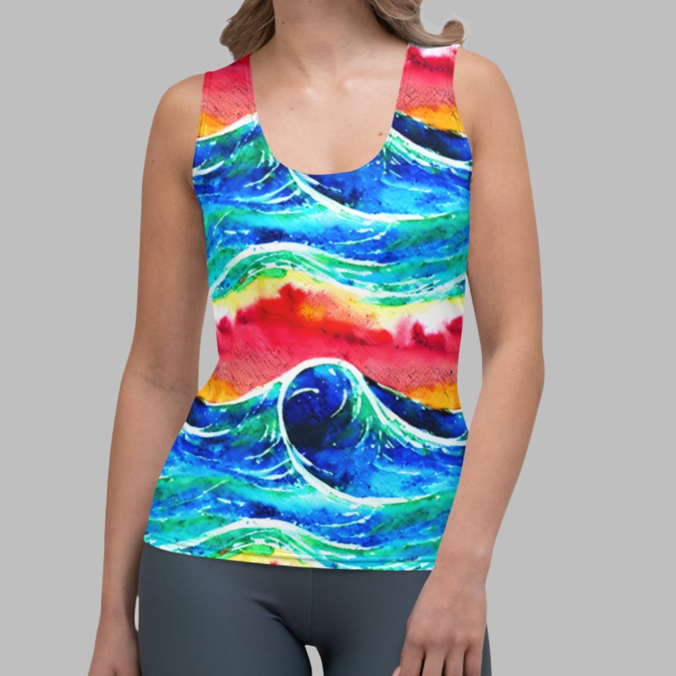 Rainbow Sunset Blue Waves Women's Tank Top