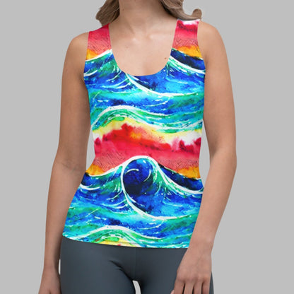 Rainbow Sunset Blue Waves Women's Tank Top