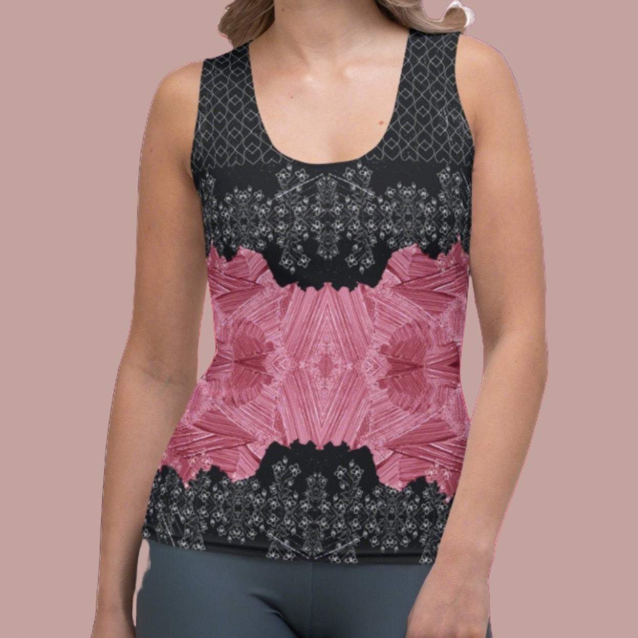 Pink Paint Abstract Black Women's Tank Top