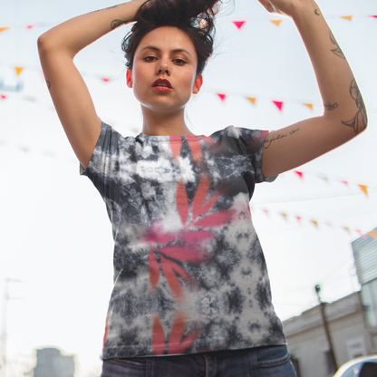 Pink Tropical Spray Paint Black Tie Dye Women's T-Shirt