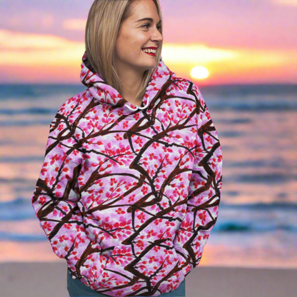 Pink Cherry Blossoms Beach Hoodie Cozy Sweatshirt