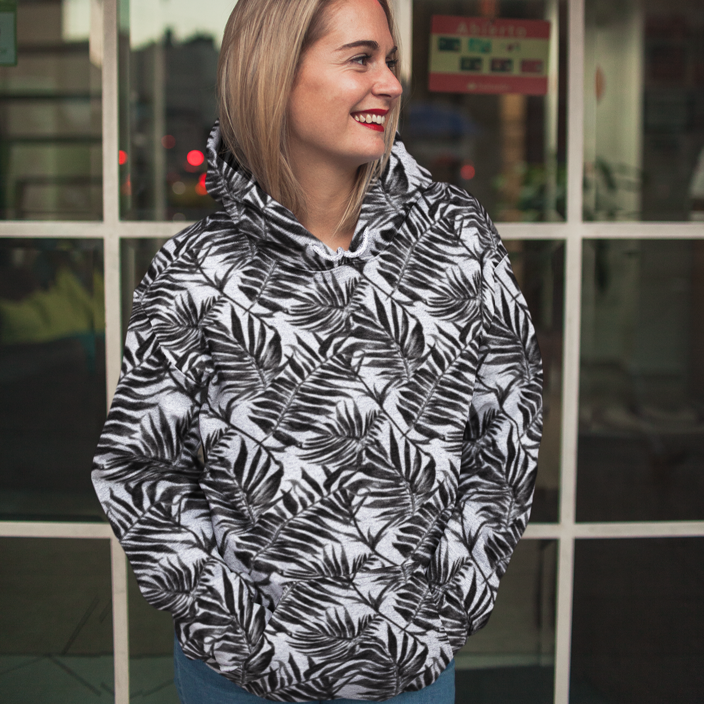 Black White Fern Beach Hoodie Cozy Sweatshirt