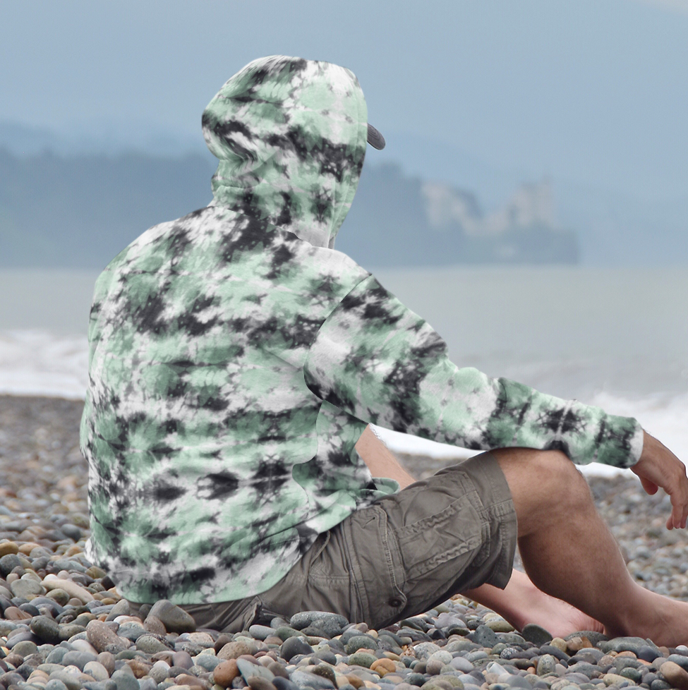 Black Green Leaf Tie Dye Beach Hoodie Cozy Sweatshirt