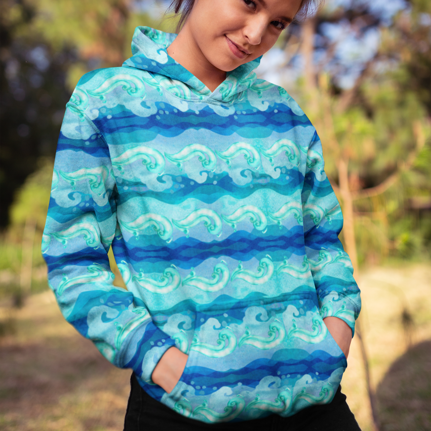 Aqua Storm Waves Beach Hoodie Cozy Sweatshirt