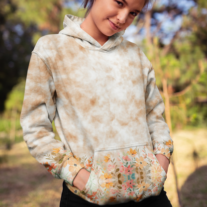 Fall Flowers in Brown Tie Dye Beach Hoodie Cozy Sweatshirt