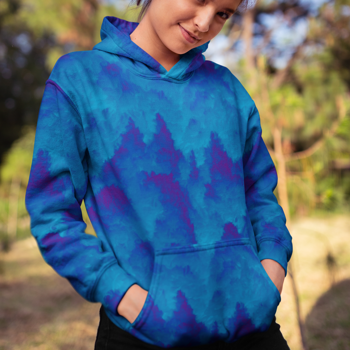 Camo Trees Royal Blue Beach Hoodie Cozy Sweatshirt