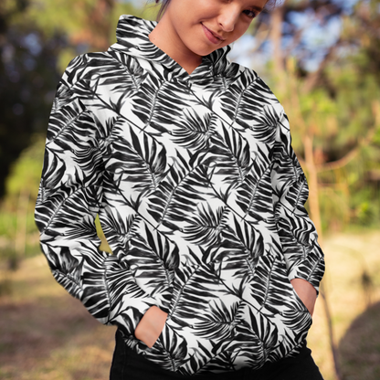 Black White Fern Beach Hoodie Cozy Sweatshirt