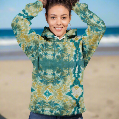 Palm Tree Acid Trip Teal Beach Hoodie Cozy Sweatshirt