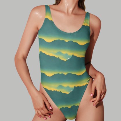 Green Mountains Golden Sunset One-Piece Swimsuit