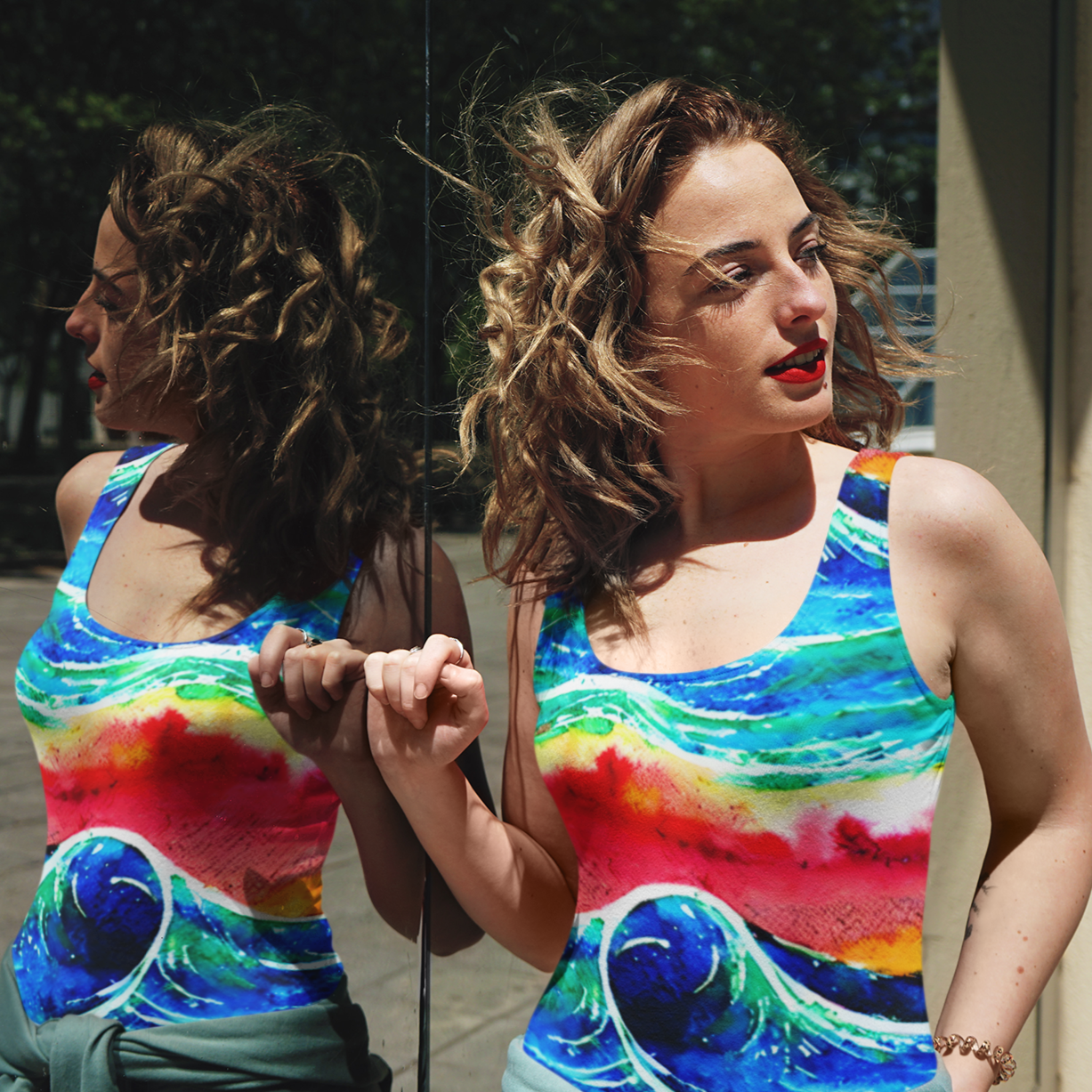 Rainbow Sunset Blue Waves Women's Tank Top