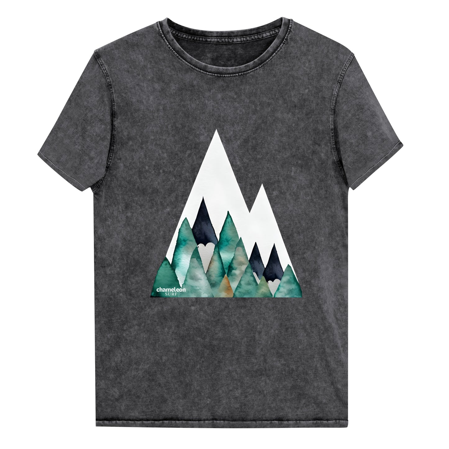 White Peak Green Mountains Acid Wash Denim Men's T-Shirt