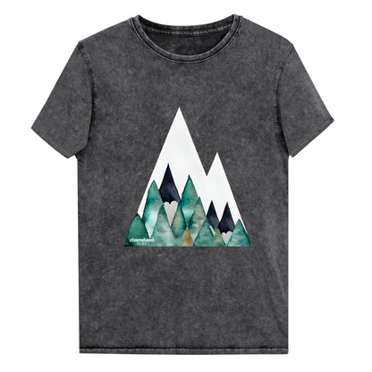 White Peak Green Mountains Acid Wash Denim Men's T-Shirt