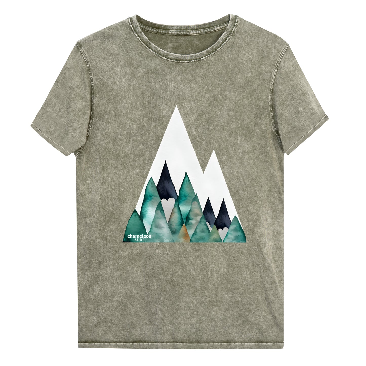 White Peak Green Mountains Acid Wash Denim Men's T-Shirt