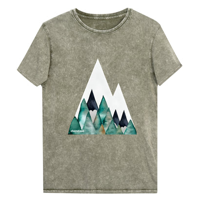 White Peak Green Mountains Acid Wash Denim Men's T-Shirt