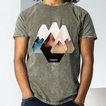 Geo Mountain Scape Acid Wash Denim Men's T-Shirt