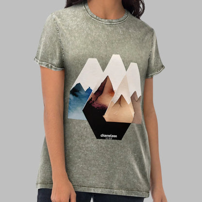 Geo Mountain Scape Acid Wash Denim Women's T-Shirt