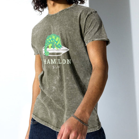 Green Chameleon Surf Men's Acid Wash Denim T-Shirt