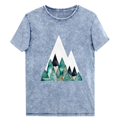 White Peak Green Mountains Acid Wash Denim Men's T-Shirt