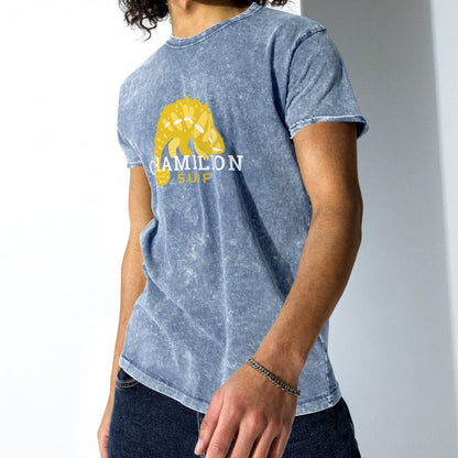 Yellow Chameleon Surf Logo Acid Wash Denim T-Shirt