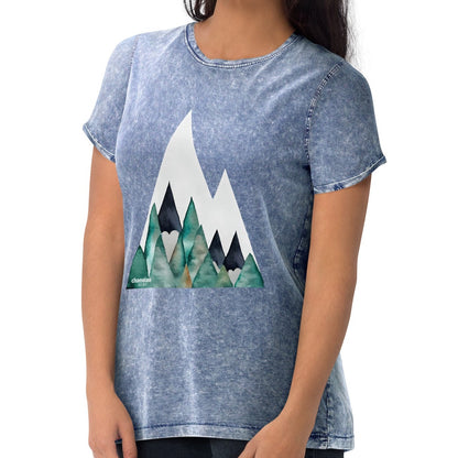 White Peak Green Mountains Acid Wash Denim Women's T-Shirt