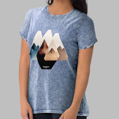 Geo Mountain Scape Acid Wash Denim Women's T-Shirt