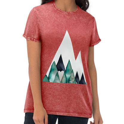 White Peak Green Mountains Acid Wash Denim Women's T-Shirt