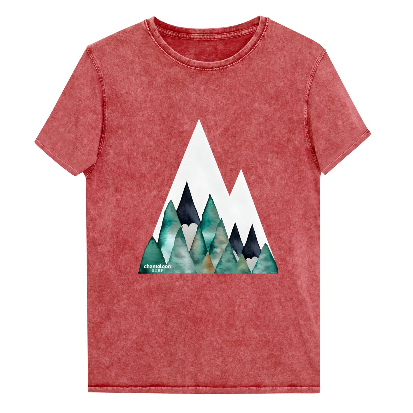 White Peak Green Mountains Acid Wash Denim Women's T-Shirt