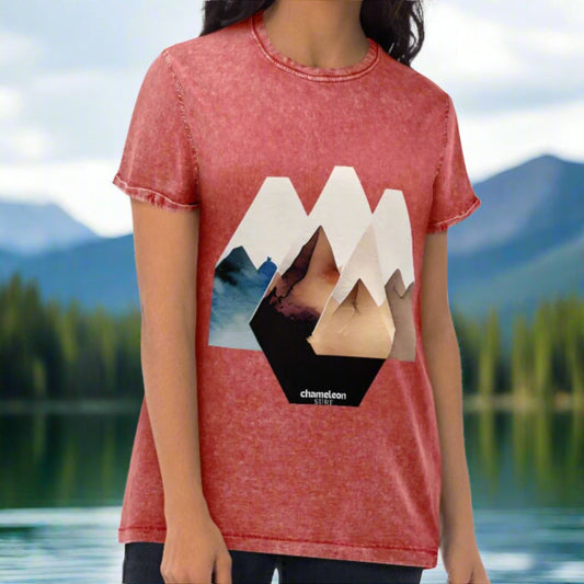 Geo Mountain Scape Acid Wash Denim Women's T-Shirt