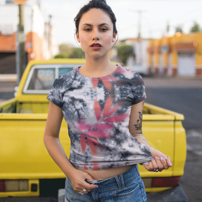 Pink Tropical Spray Paint Black Tie Dye Women's T-Shirt